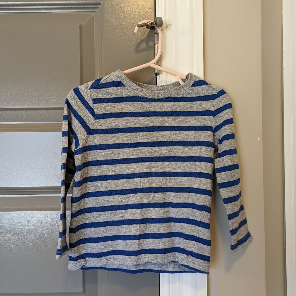 Primary Long Sleeved Tshirt, Blue and Gray Stripe, Size 2